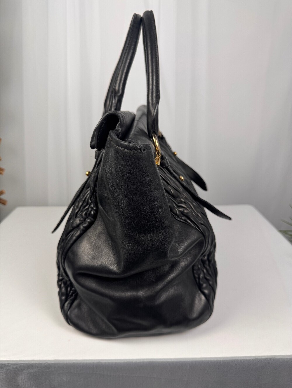 Miu Miu Black Matelassé Leather Satchel Top Handle tote Bag - Picture 8 of 8